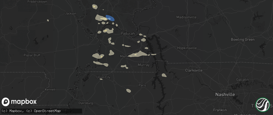 Hail map in Kirksey, KY on June 1, 2026