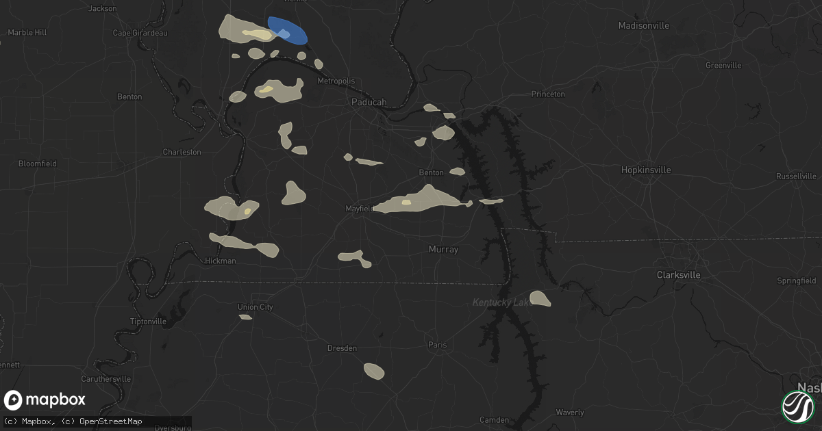 Hail map in Kirksey, KY on June 1, 2026