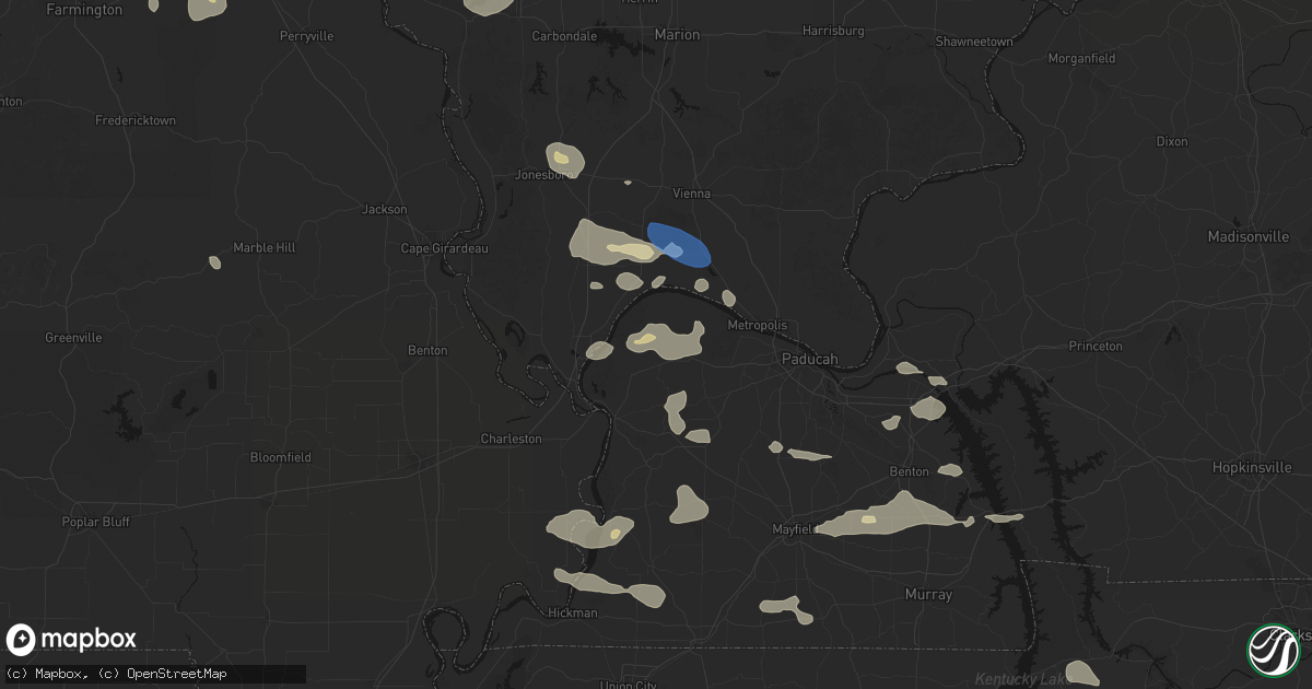 Hail map in La Center, KY on June 1, 2026