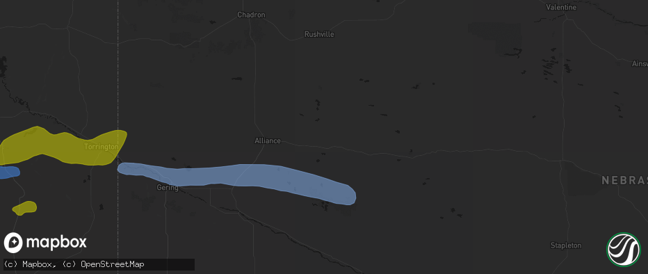 Hail map in Lakeside, NE on June 1, 2026