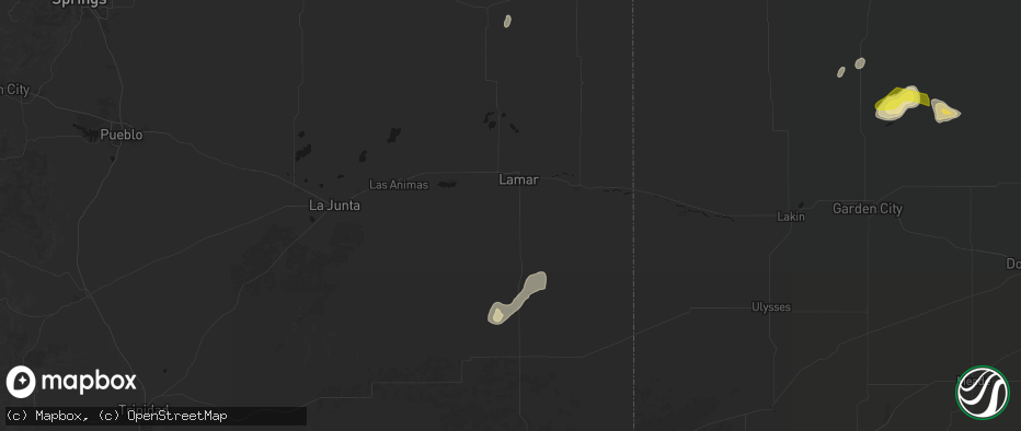 Hail map in Lamar, CO on June 1, 2026