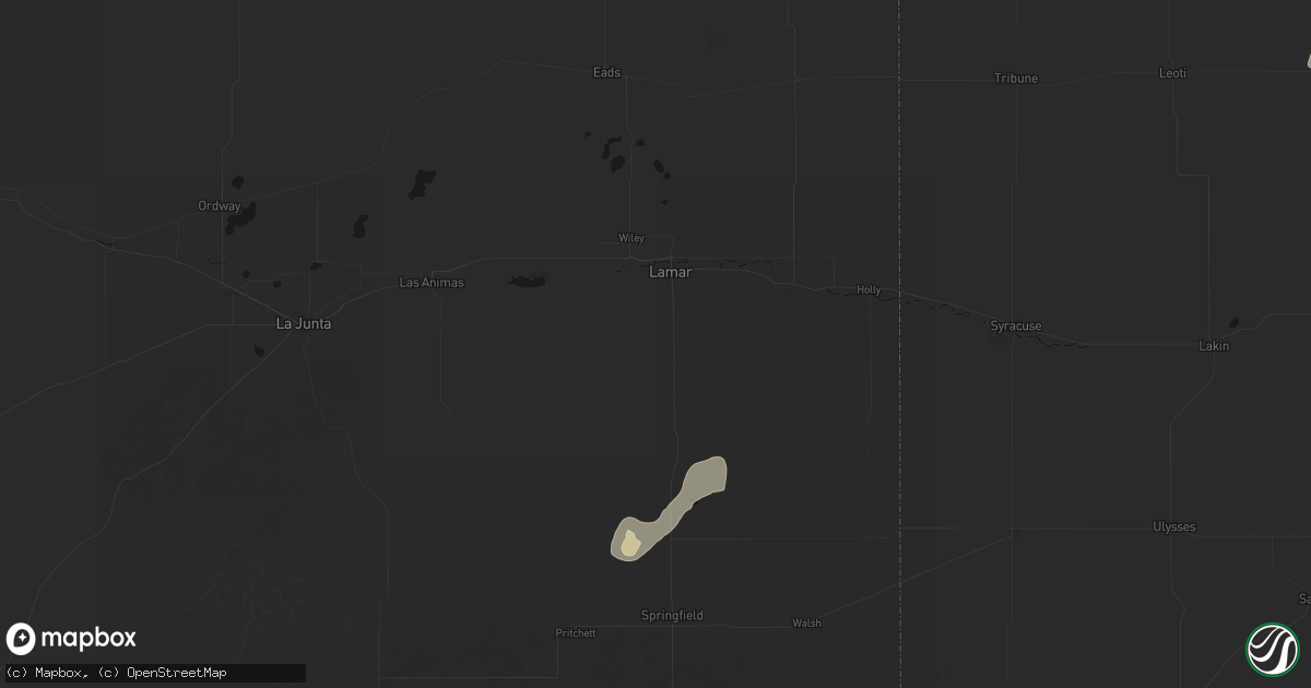 Hail map in Lamar, CO on June 1, 2026