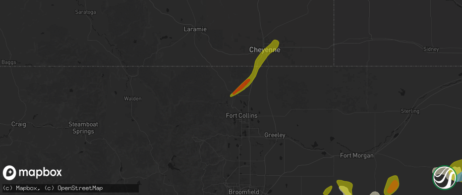 Hail map in Laporte, CO on June 1, 2026