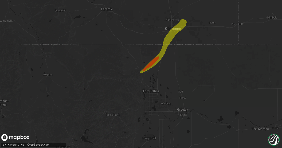 Hail map in Laporte, CO on June 1, 2026