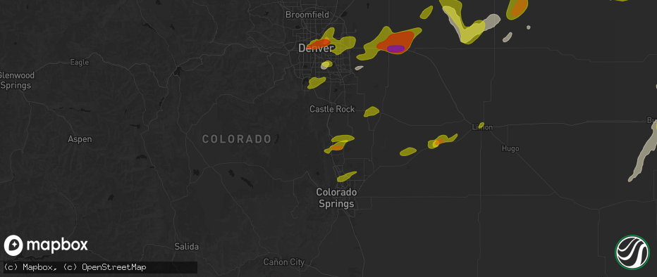 Hail map in Larkspur, CO on June 1, 2026