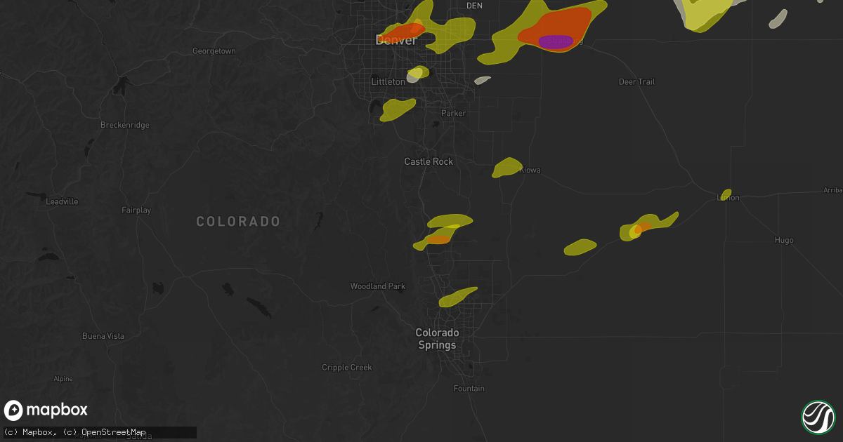 Hail map in Larkspur, CO on June 1, 2026