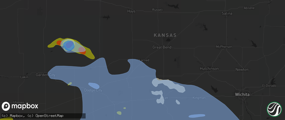 Hail map in Larned, KS on June 1, 2026