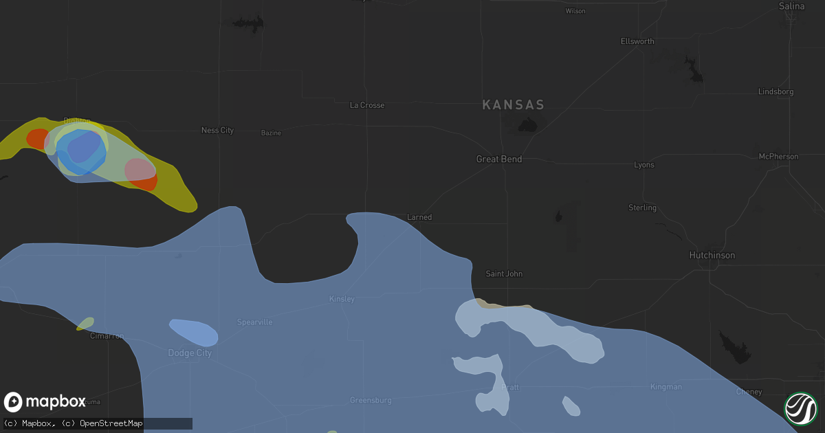 Hail map in Larned, KS on June 1, 2026