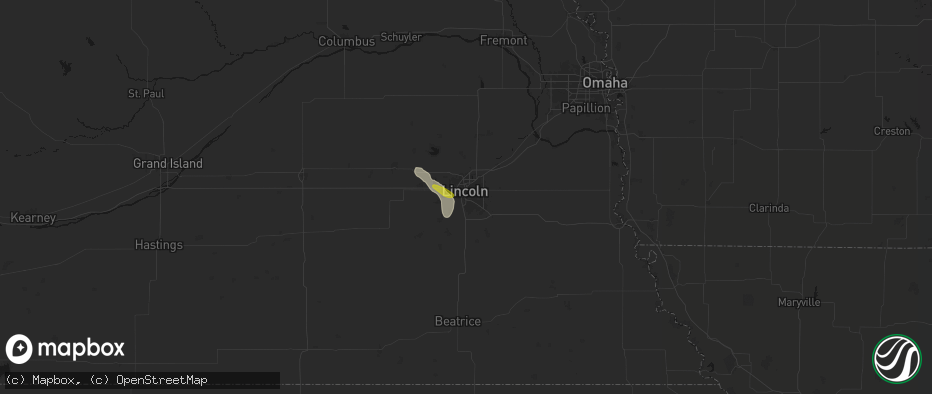 Hail map in Lincoln, NE on June 1, 2026