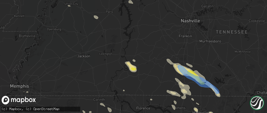 Hail map in Linden, TN on June 1, 2026