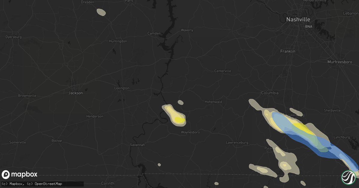 Hail map in Linden, TN on June 1, 2026