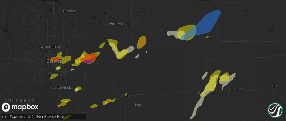 Hail map in Lindon, CO on June 1, 2026