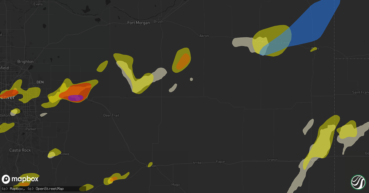 Hail map in Lindon, CO on June 1, 2026