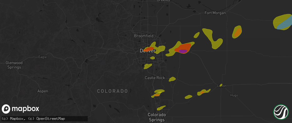 Hail map in Littleton, CO on June 1, 2026