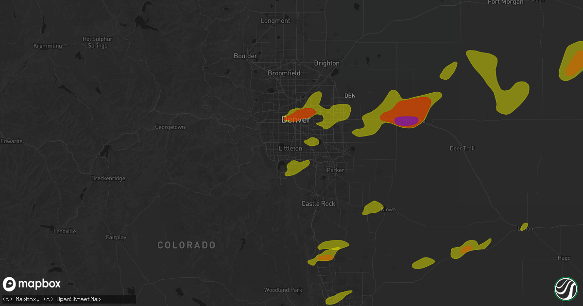 Hail map in Littleton, CO on June 1, 2026