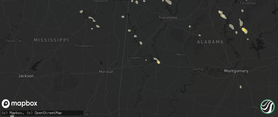 Hail map in Livingston, AL on June 1, 2026
