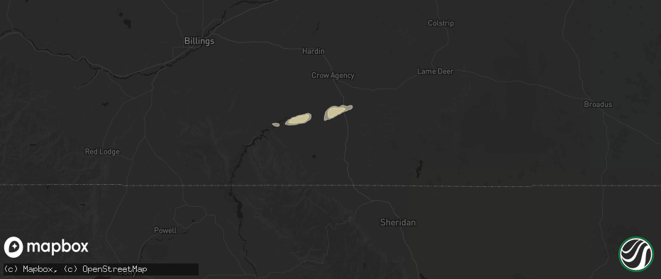 Hail map in Lodge Grass, MT on June 1, 2026