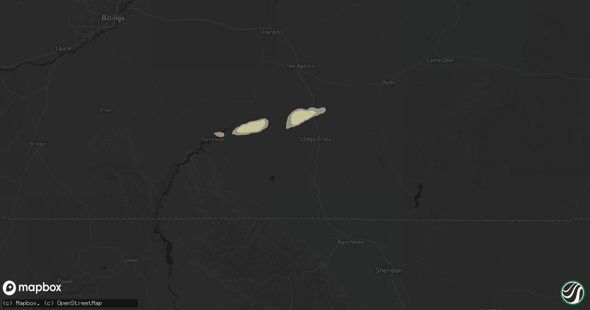 Hail map in Lodge Grass, MT on June 1, 2026