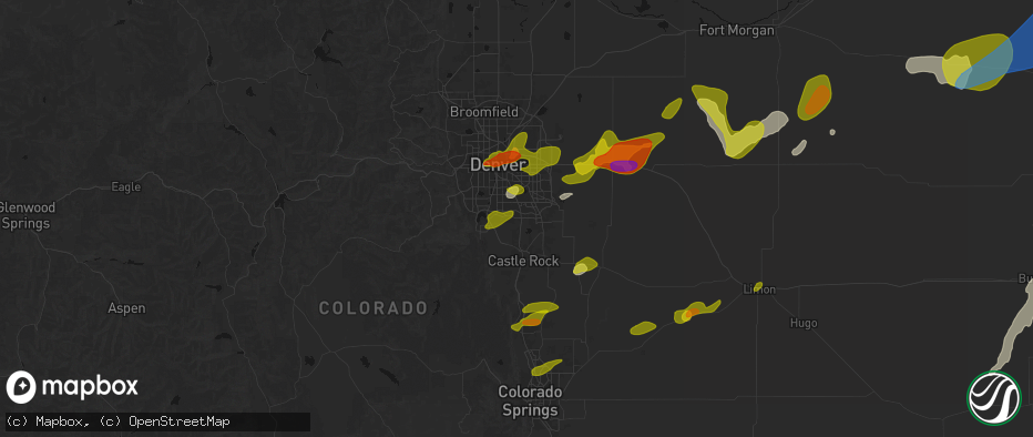 Hail map in Lone Tree, CO on June 1, 2026