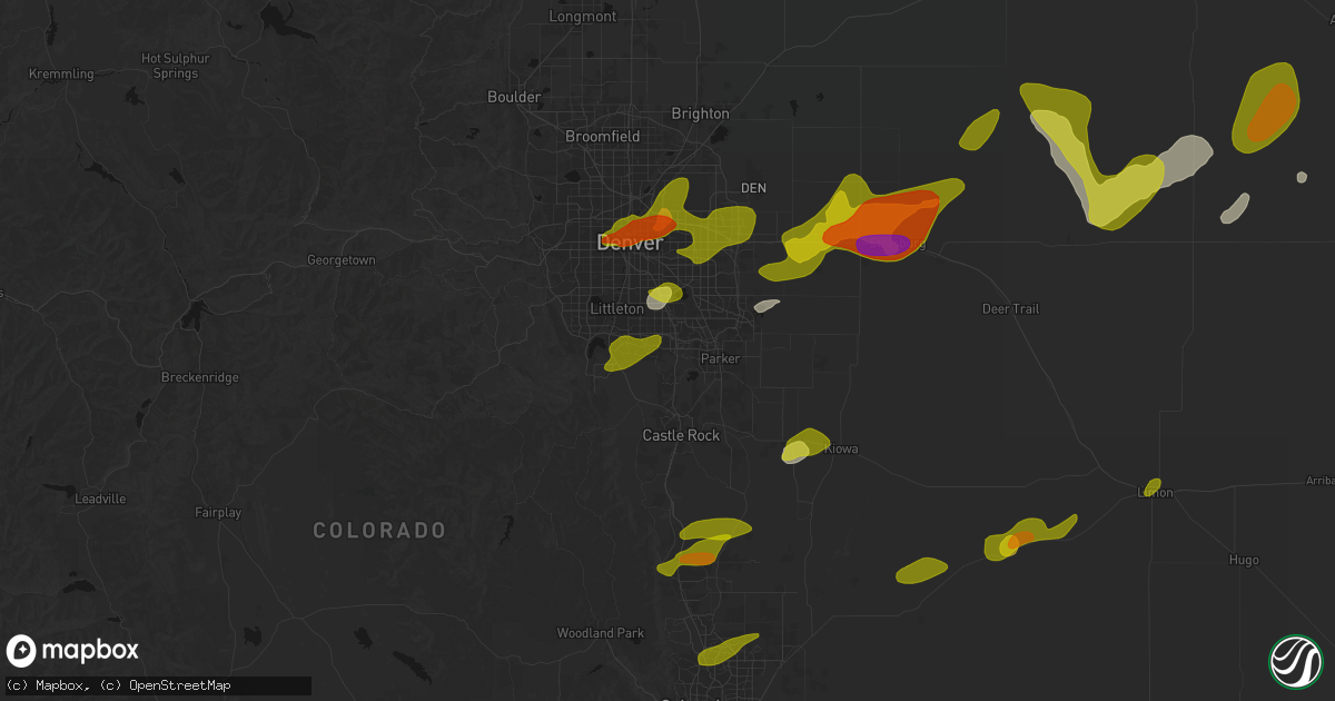 Hail map in Lone Tree, CO on June 1, 2026