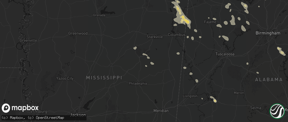 Hail map in Louisville, MS on June 1, 2026