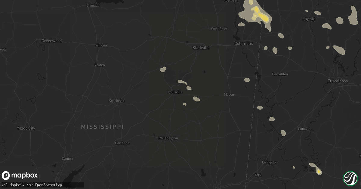 Hail map in Louisville, MS on June 1, 2026
