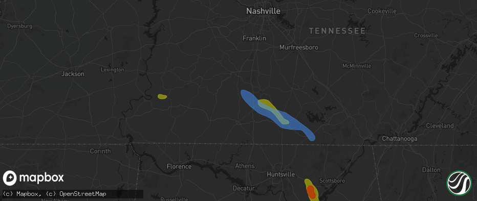 Hail map in Lynnville, TN on June 1, 2026