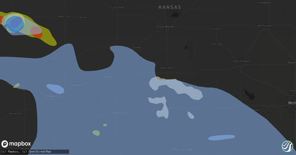 Hail map in Macksville, KS on June 1, 2026