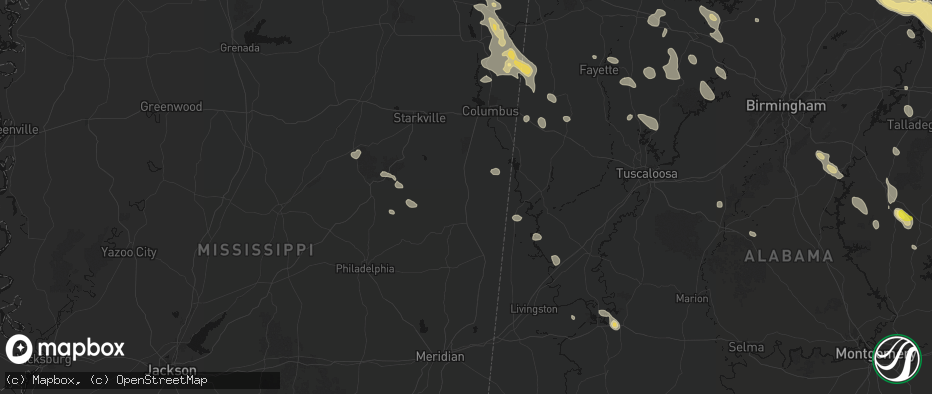 Hail map in Macon, MS on June 1, 2026