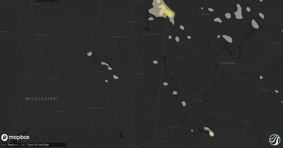 Hail map in Macon, MS on June 1, 2026