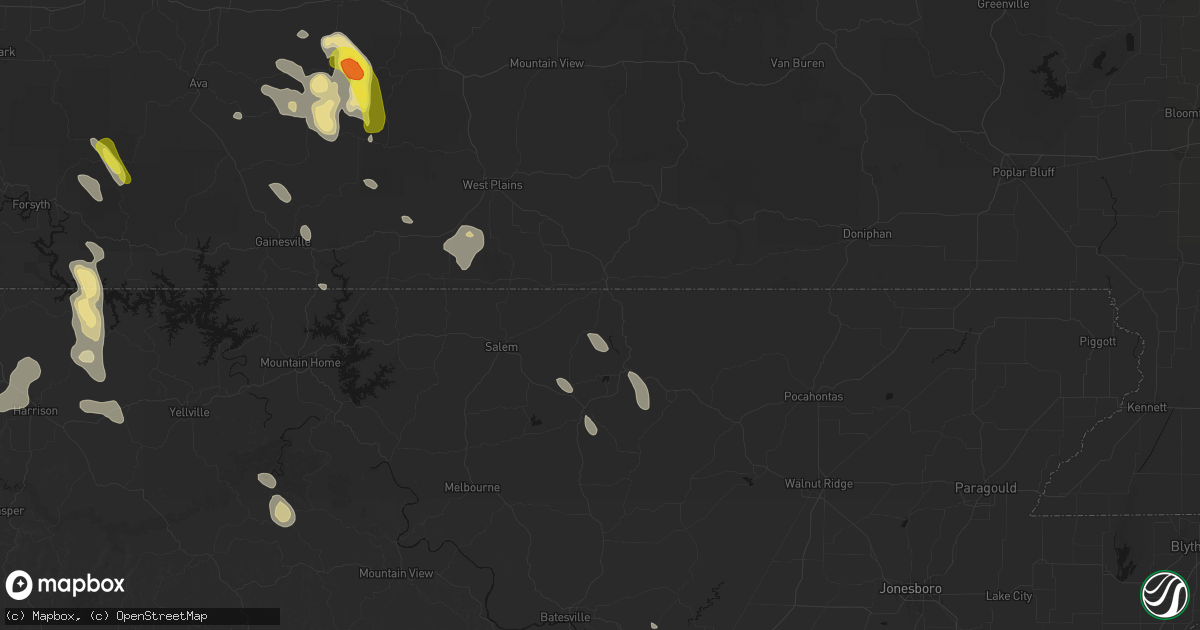 Hail map in Mammoth Spring, AR on June 1, 2026
