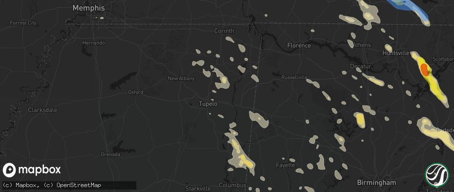 Hail map in Mantachie, MS on June 1, 2026