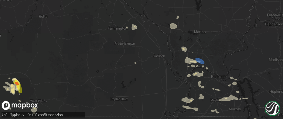 Hail map in Marble Hill, MO on June 1, 2026