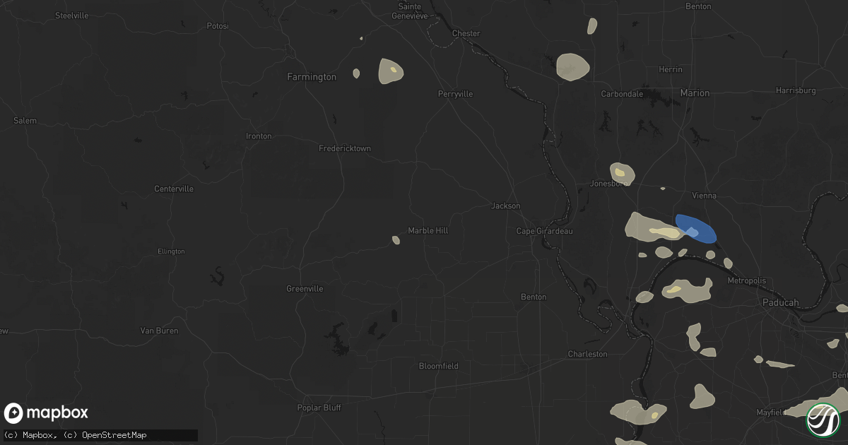 Hail map in Marble Hill, MO on June 1, 2026