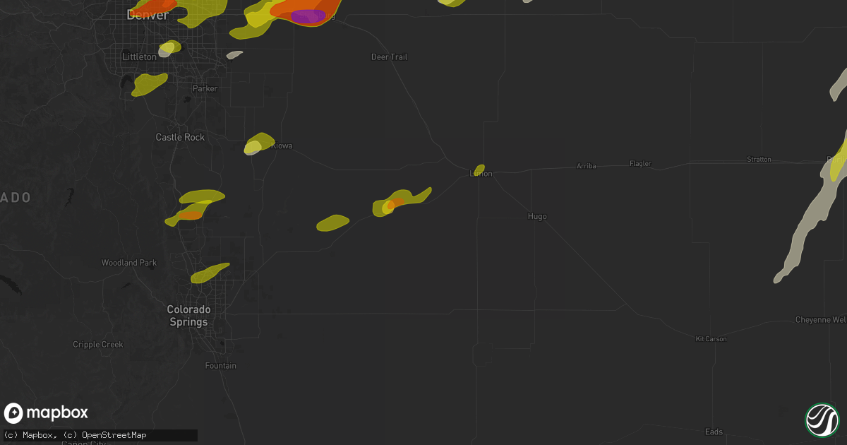 Hail map in Matheson, CO on June 1, 2026