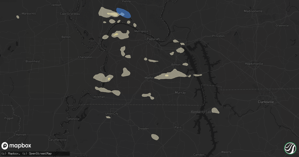Hail map in Mayfield, KY on June 1, 2026