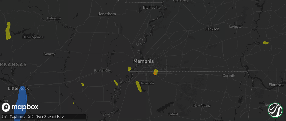 Hail map in Memphis, TN on June 1, 2026