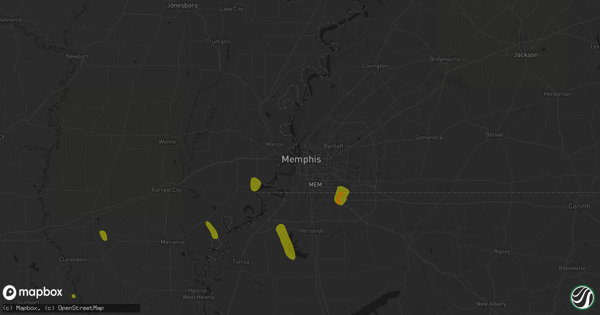 Hail map in Memphis, TN on June 1, 2026