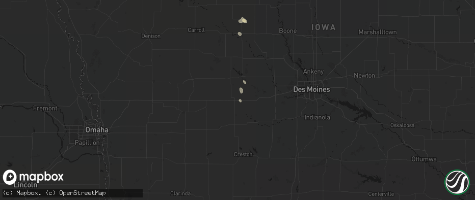 Hail map in Menlo, IA on June 1, 2026