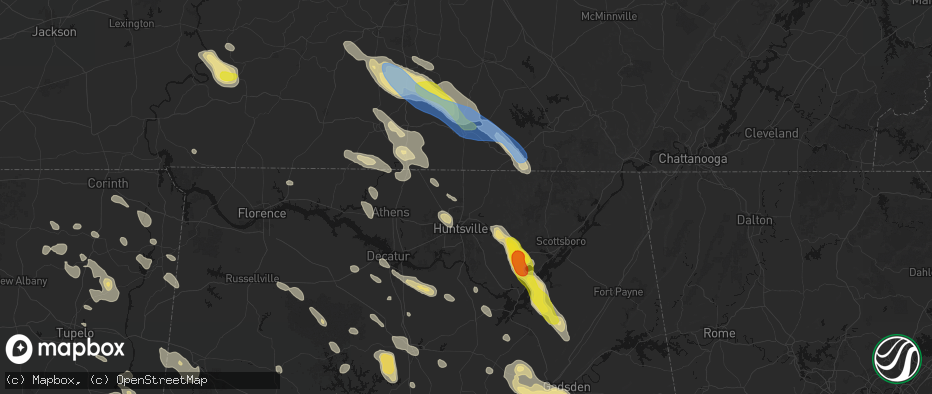 Hail map in Meridianville, AL on June 1, 2026