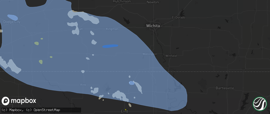Hail map in Milan, KS on June 1, 2026
