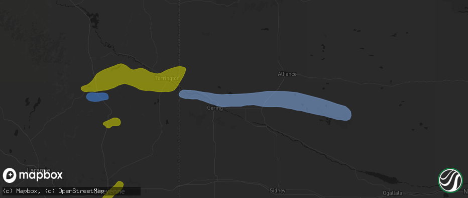 Hail map in Minatare, NE on June 1, 2026