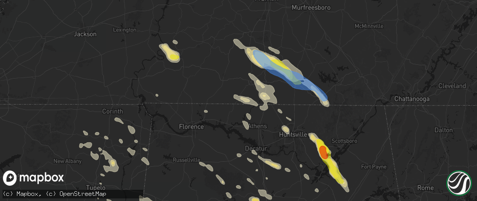Hail map in Minor Hill, TN on June 1, 2026