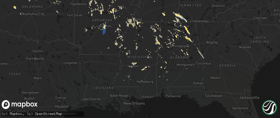 Hail map in Mississippi on June 1, 2026