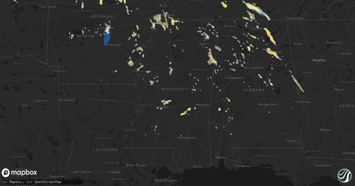 Hail map in Mississippi on June 1, 2026
