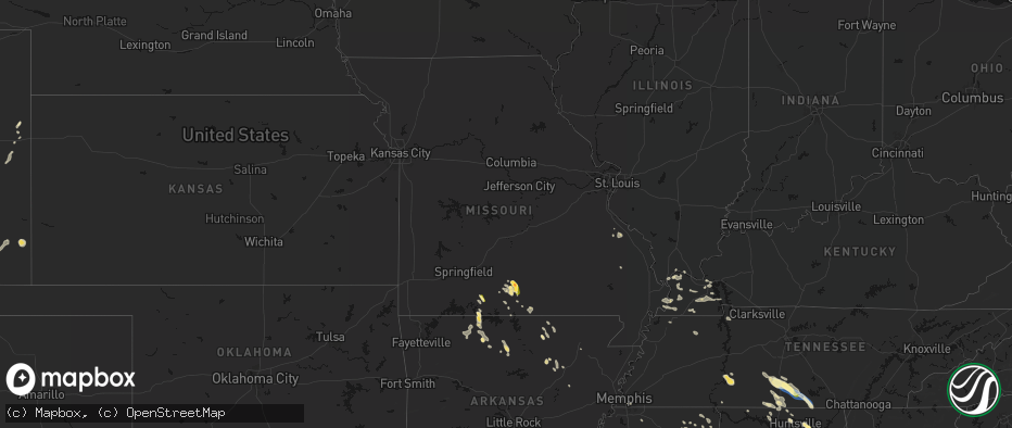 Hail map in Missouri on June 1, 2026