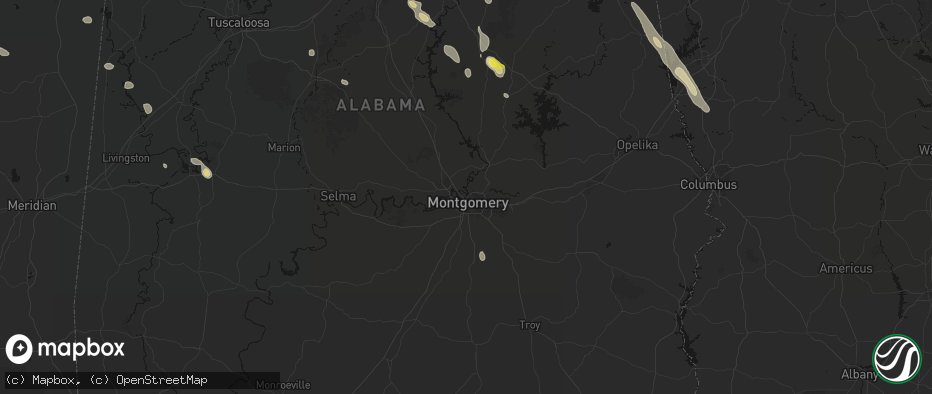 Hail map in Montgomery, AL on June 1, 2026