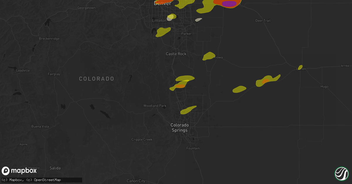 Hail map in Monument, CO on June 1, 2026