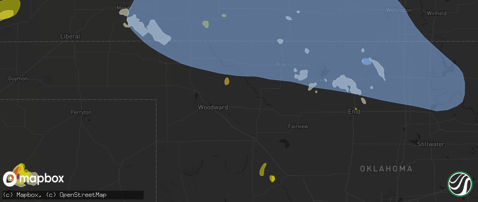 Hail map in Mooreland, OK on June 1, 2026