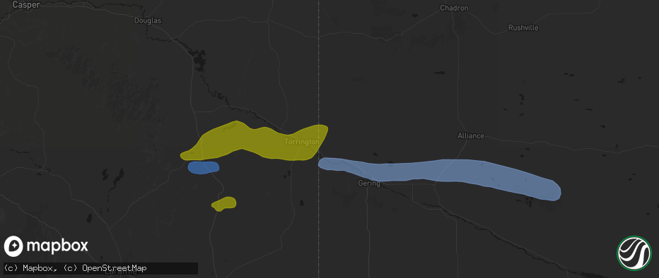 Hail map in Morrill, NE on June 1, 2026